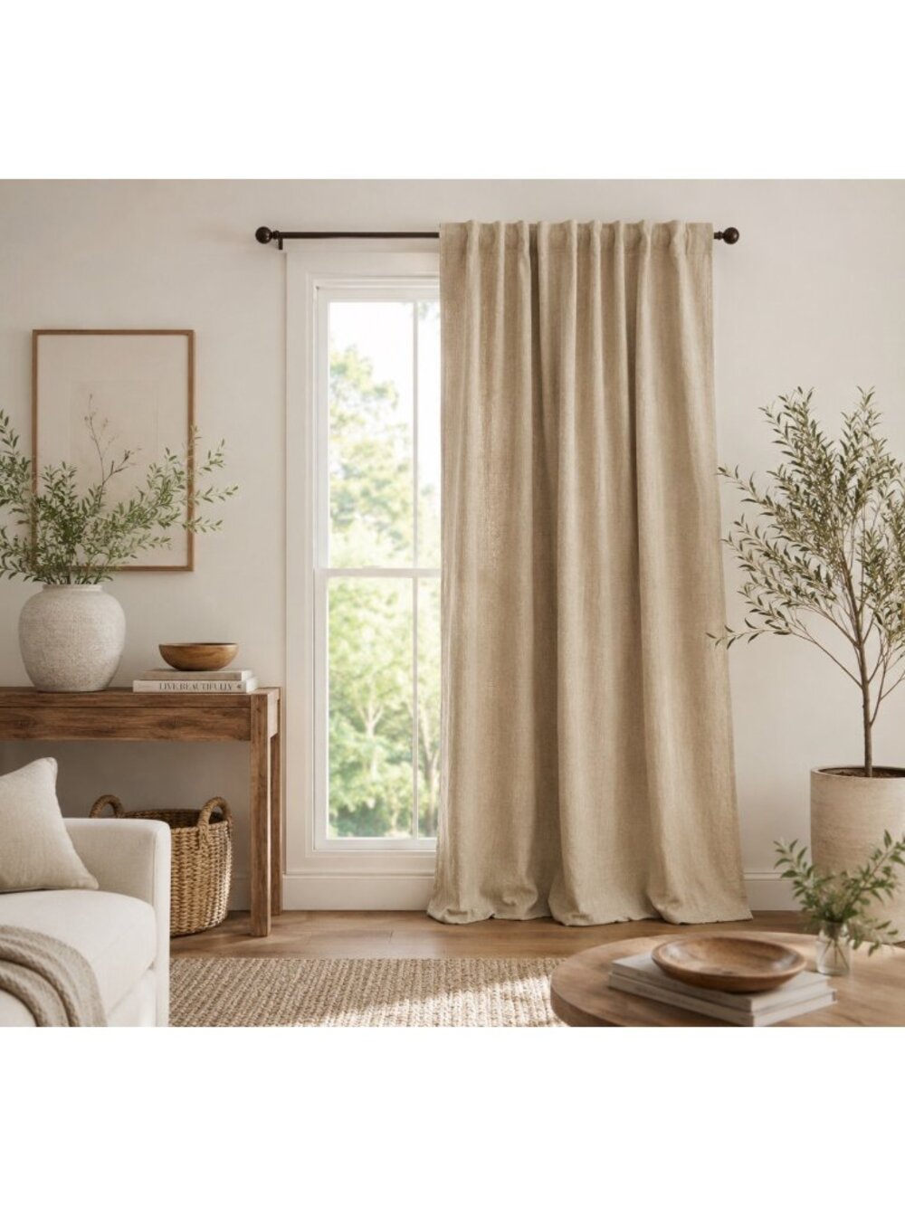 Pottery Barn 100% Linen Curtain Panel 100” x 84” Neutral Beige Cotton Lined Drap